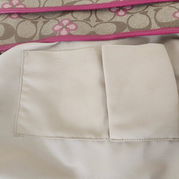 Coach Peyton Signature Khaki & Pink Crossbody Bag Purse Large - Picture 11 of 11